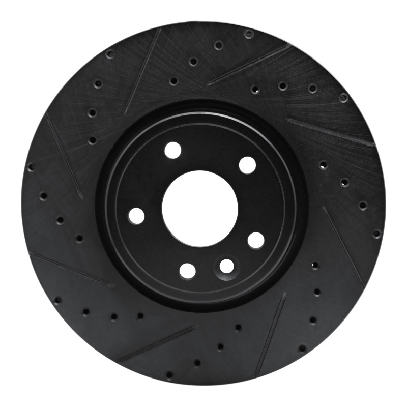 Jaguar XE Brake Rotor (1) - Front Left - R1 Concepts - Drilled & Slotted - Black - `17-`19